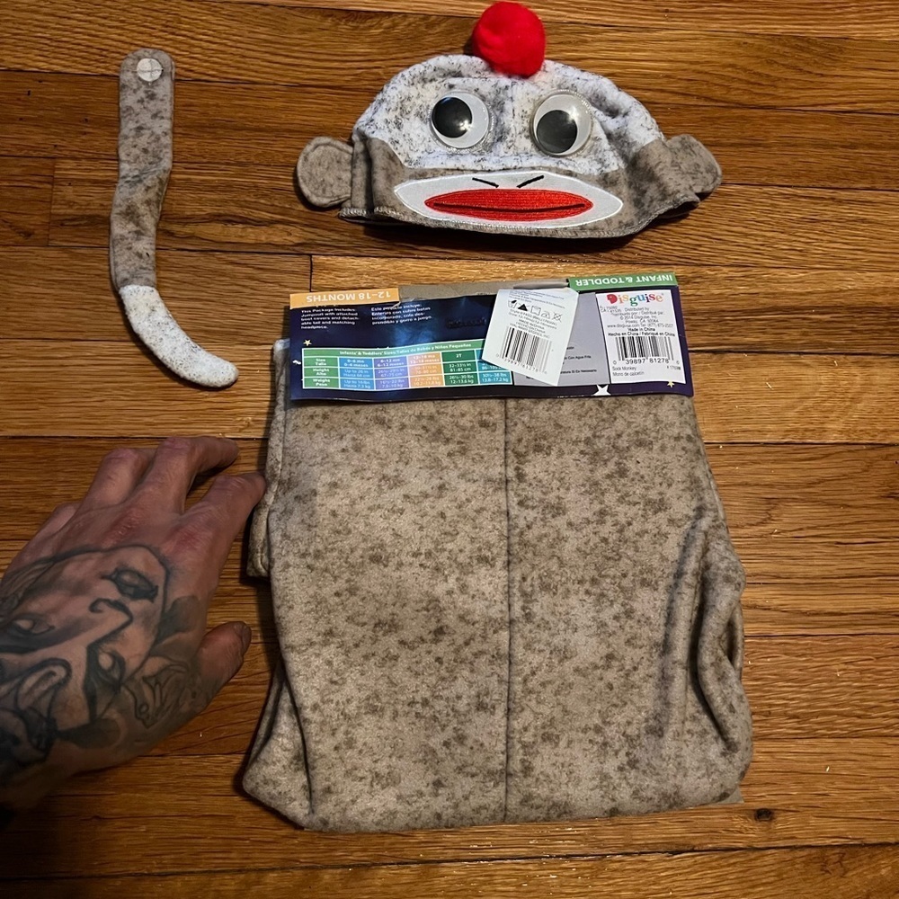 Adorable sock monkey puppet Halloween costume infant - Picture 3 of 4
